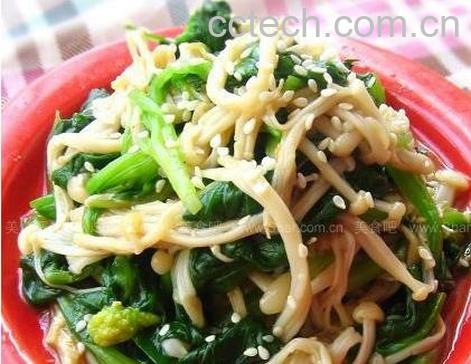 果蔬百科凉拌菠菜金针菇做法步骤图解 -0