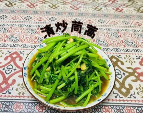 清炒茼蒿配姜丝实景图,突出凉性食材与温性调料的科学配伍,展现家庭可操作的体质适配烹饪方案,强调‘寒温制’食养智慧 中式厨房场景:青瓷盘盛装清炒茼蒿,色泽碧绿油亮,可见细姜丝点缀,锅中余热袅袅,辅以新鲜生姜片与茼蒿嫩叶对比摆放