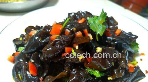 一道以香菜为主料制作的凉拌菜,色泽鲜亮,搭配黄瓜丝和红椒丝 香菜拌凉菜成品图