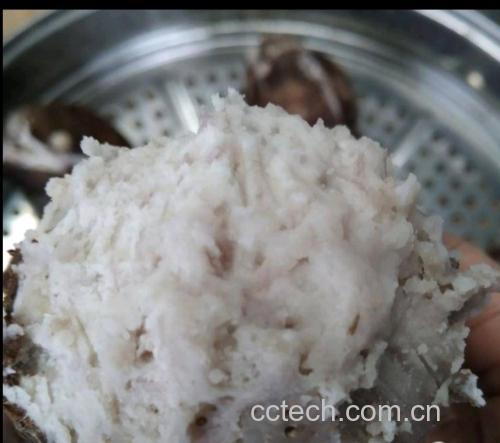 毛芋头蒸熟压泥过程