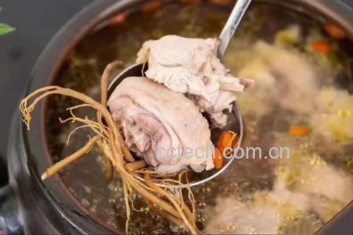 三七与鸡肉一同炖煮的养生汤品,展示其在家庭食疗中的应用 三七炖鸡汤示意图