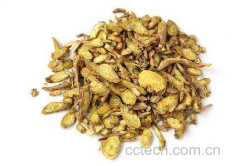 一张对比图表显示黄芩与干姜、附子、人参、茯苓之间的药性对比和相互作用结果,采用红绿灯形式标注配伍安全性:红色为禁用,黄色为慎用,绿色为可用 图片描述