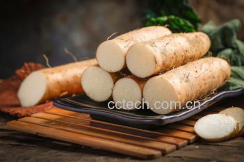 蓝莓山药成品图,展示山药切片与蓝莓酱的搭配效果 蓝莓山药成品图