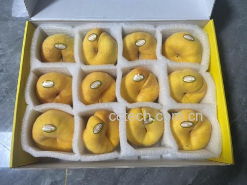 图中展示新鲜蟠桃的外观、果肉结构及营养标签 新鲜蟠桃果实展示图
