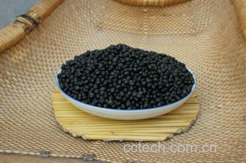 两小堆食材分别置于竹编托盘中:左侧为深紫色光泽的干黑豆,颗粒饱满均匀;右侧为新鲜采摘的车前草,叶片呈莲座状展开,翠绿带绒毛,根部带有少量泥土,旁边放置一把不锈钢剪刀 黑豆与新鲜车前草并列摆放