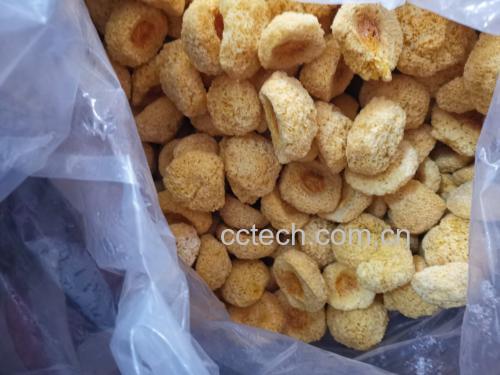 左侧为干燥的丑耳,颗粒紧缩呈米粒状;右侧为泡发8小时后的丑耳,体积明显膨胀,颜色变浅,质地柔软透明,手指轻压可轻易断裂 泡发前后的丑耳对比图