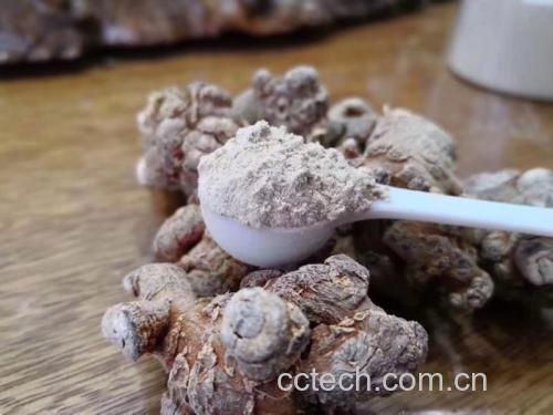 图片说明: 三七根粉末与储存容器的实物图,展示其颜色与保存方式 三七根粉末与容器