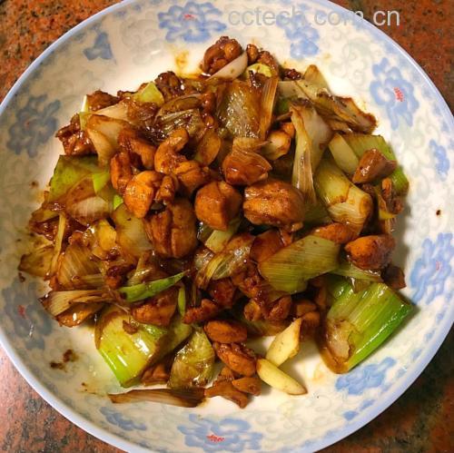 成品葱爆鸡腿特写