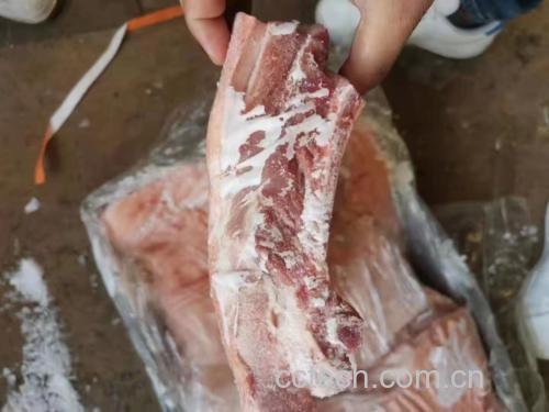 一个玻璃喷雾瓶正在向一块切好的瘦猪肉表面喷洒透明液体，旁边摆放着一小包标有“保鲜参·天然抑菌”的粉末袋，背景为厨房操作台