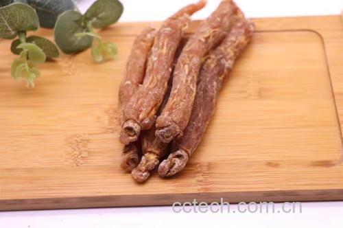 鲜人参切片后剩余块茎的特写