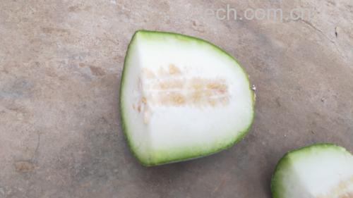 冬瓜和番茄切片摆放在案板上