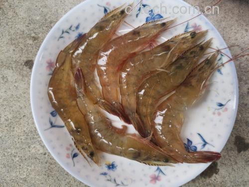 厨师正在清洗处理新鲜红尾对虾准备烹饪