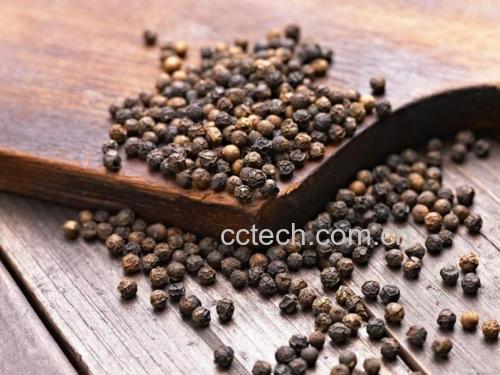 黑胡椒粒与研磨器特写
