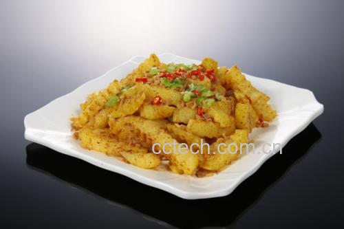 街头现炸狼牙土豆成品特写