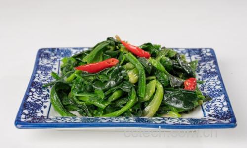 家庭厨房中用白菜黄牙制作的清炒菜肴