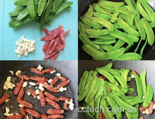 荷兰豆与腊肉的食材准备图