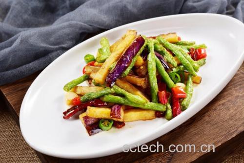 豆角炒茄子食材展示图