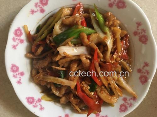 肉片炒白不老成品图