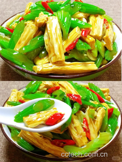 山芹与腐竹清洗处理过程