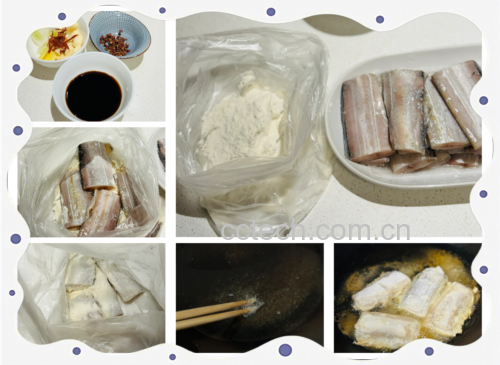 鸡腿肉裹粉与炸制过程