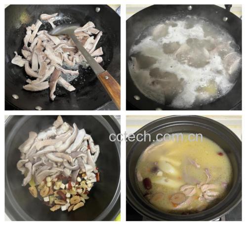 姜母猪肚炖煮过程