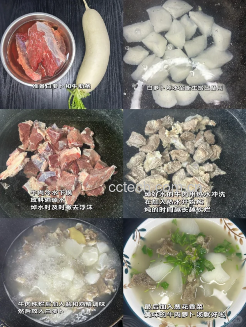 红皮萝卜牛肉汤炖煮过程图
