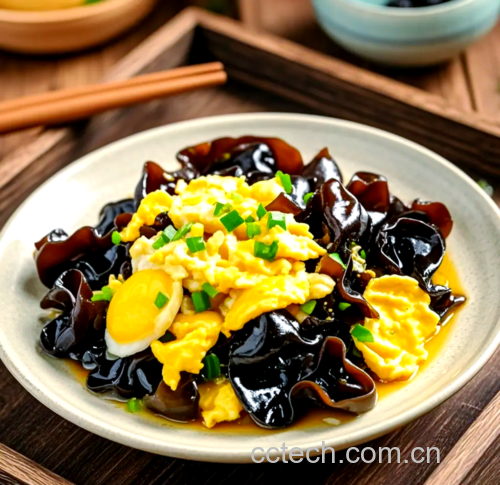 黑木耳炒鸡蛋的烹饪场景